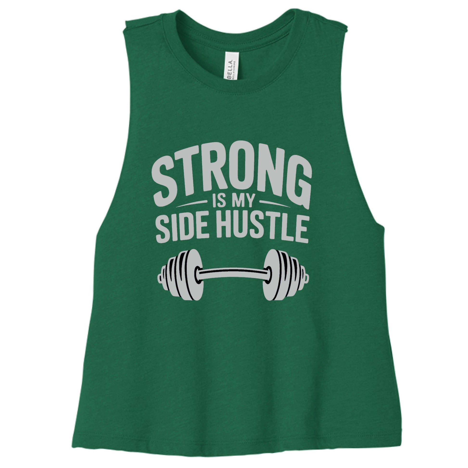 Strong is My Side Hustle - Women's Racerback Tank featuring a weight bar graphic, ideal for activewear.