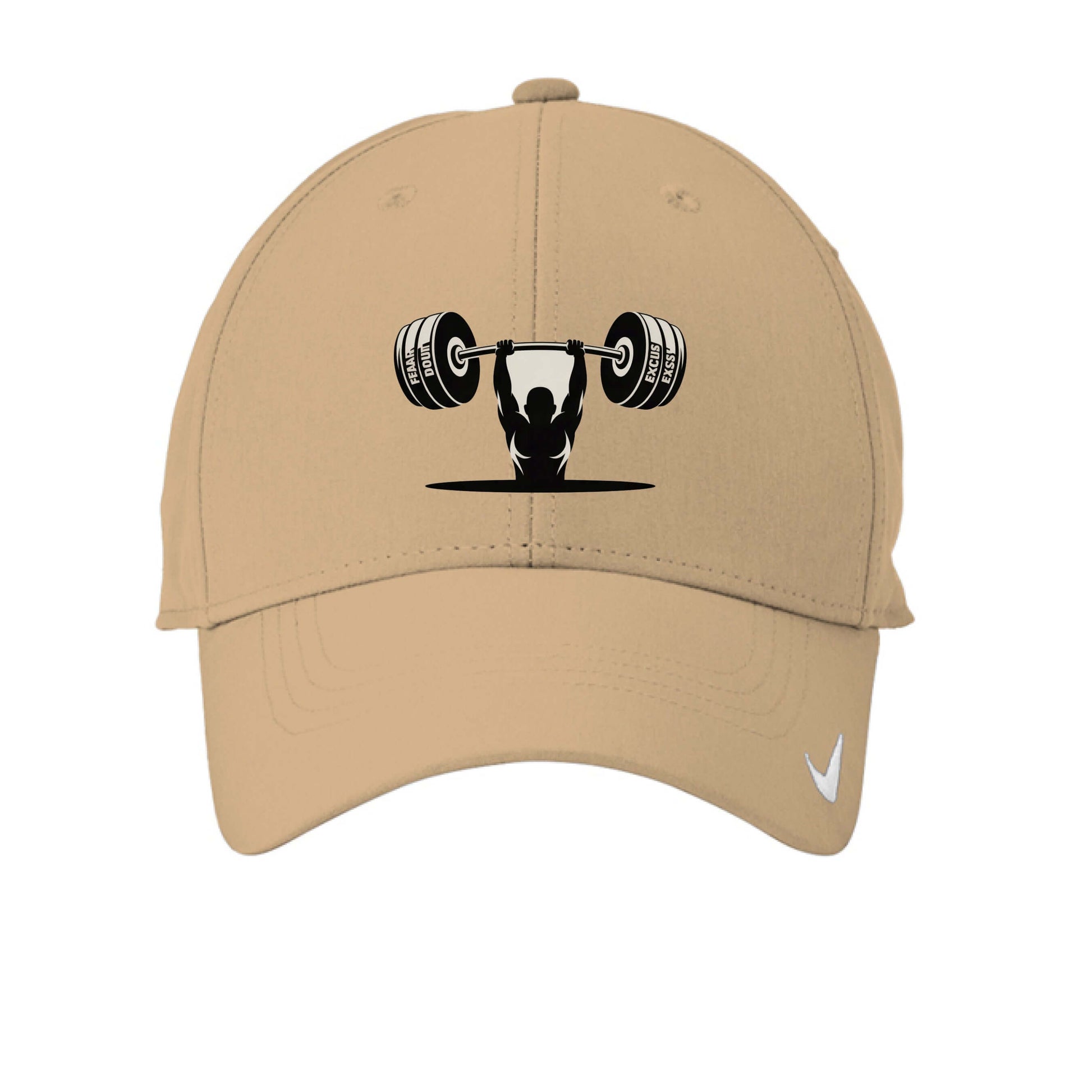 Reps over Regrets Nike Dri-fit Legacy Hat with weightlifter graphic and Nike logo