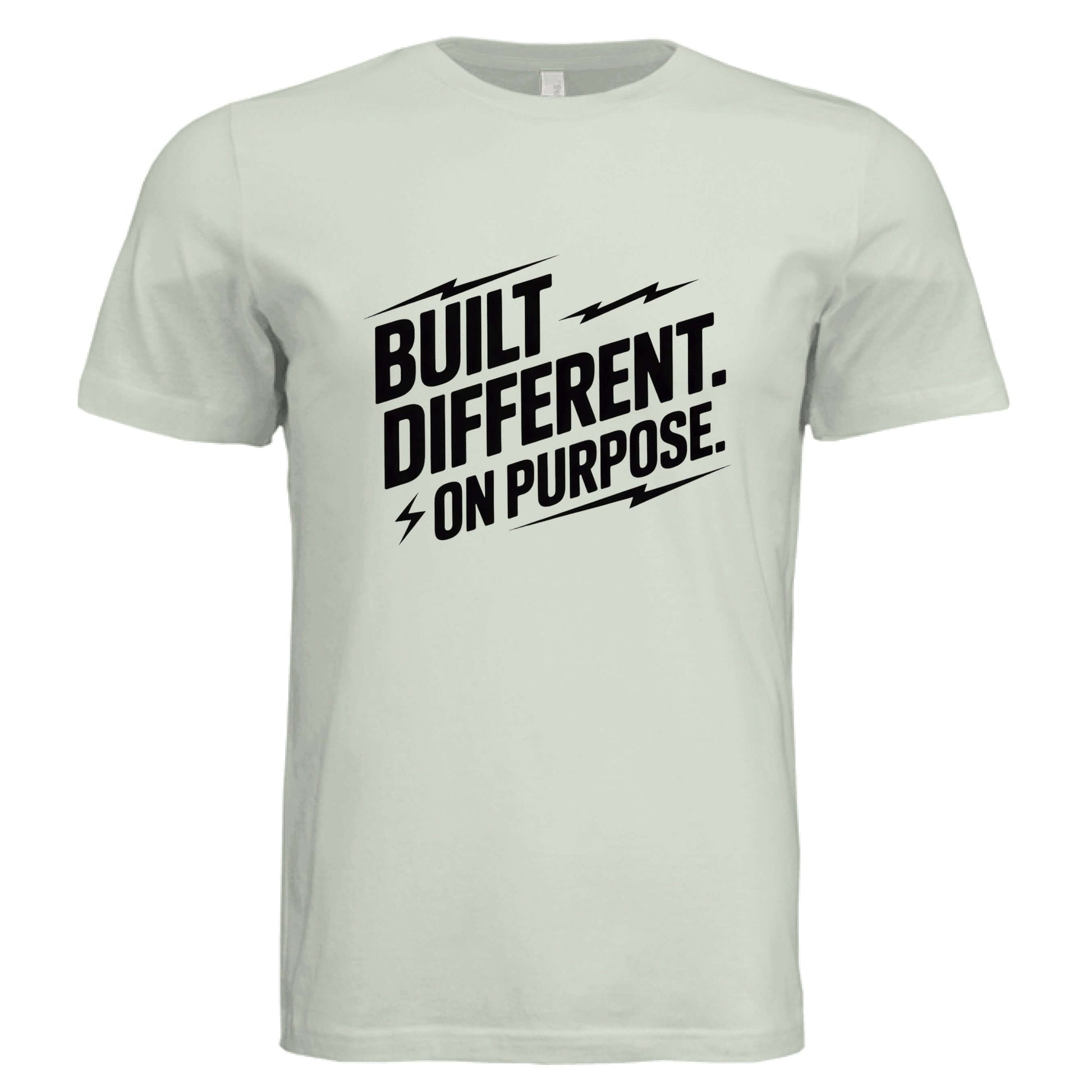 Built Different On Purpose Unisex T-Shirt featuring bold text design on a light background.