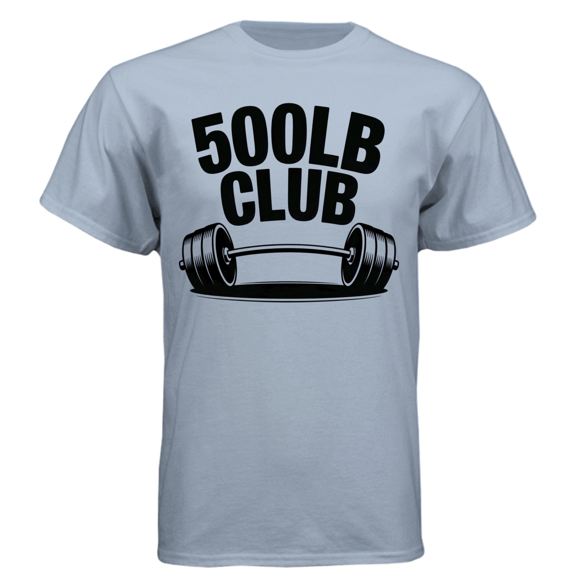 Performance Tee 500lb Club featuring bold text and a barbell graphic, ideal for fitness enthusiasts.