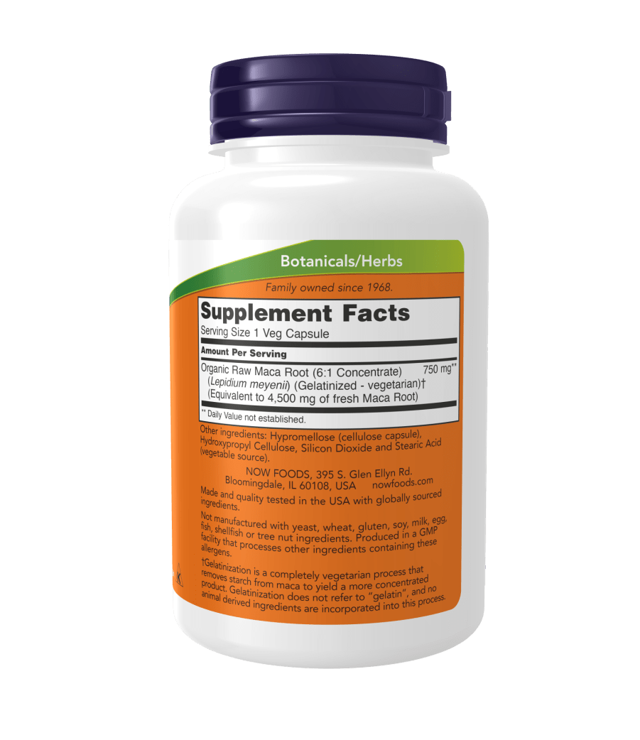 Now Maca 750 mg Raw Veg Capsules