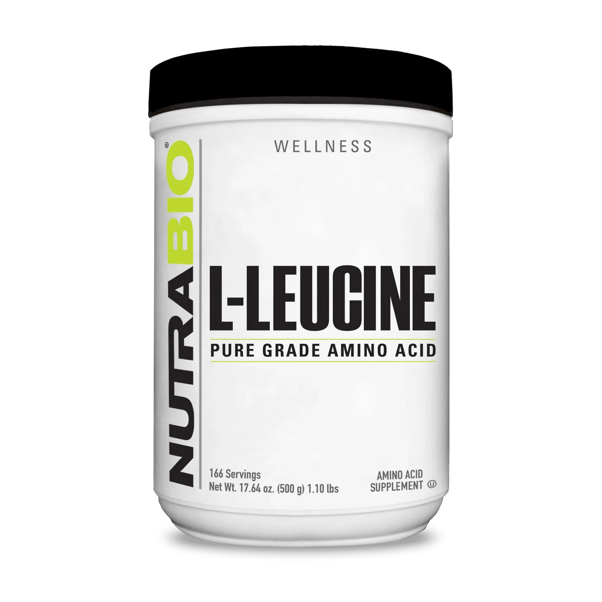 Nutrabio L- Leucine Pure Grade Amino Acid - 500 gms container, vegan amino acid supplement for muscle growth and recovery.