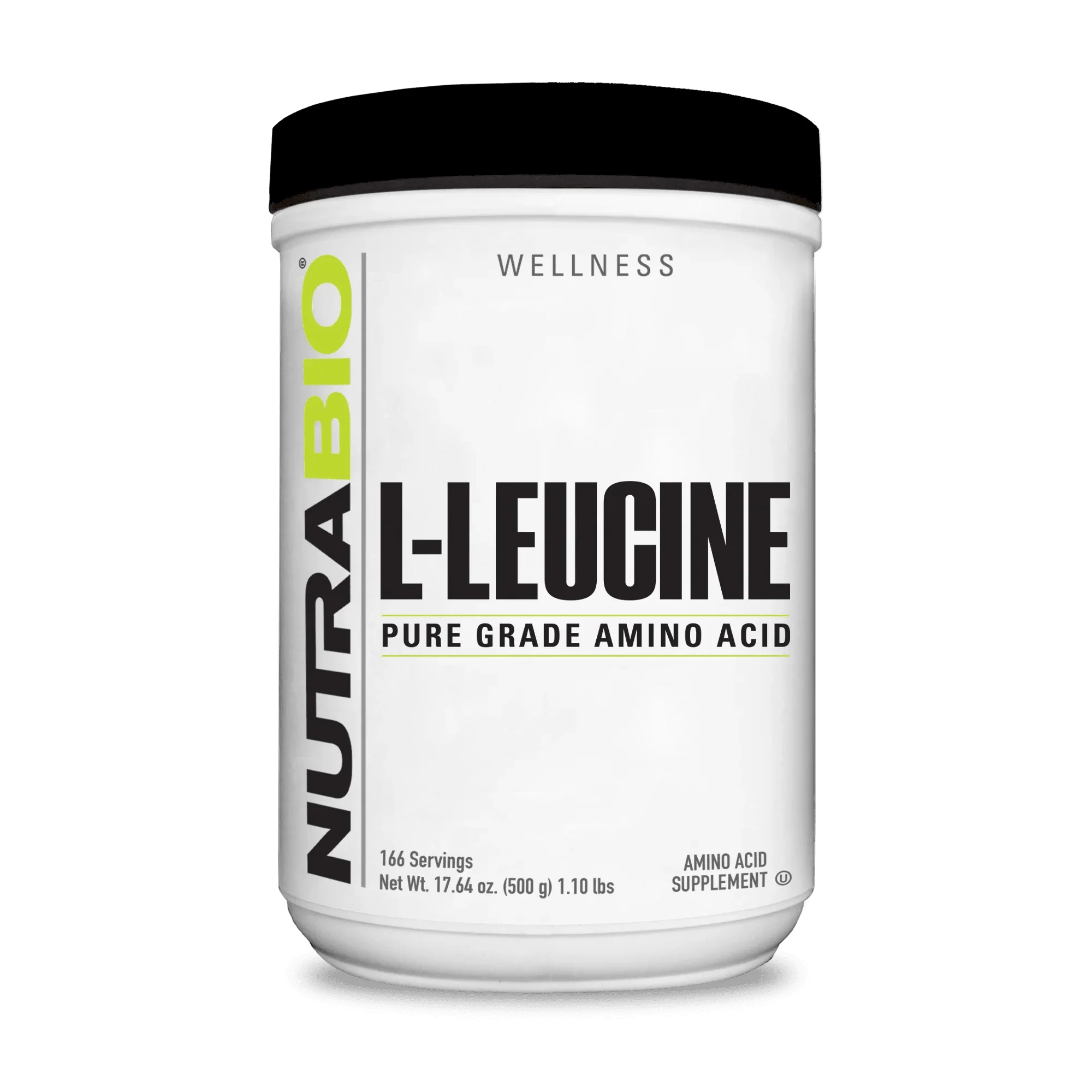 Nutrabio L- Leucine Pure Grade Amino Acid - 500 gms container, vegan amino acid supplement for muscle growth and recovery.