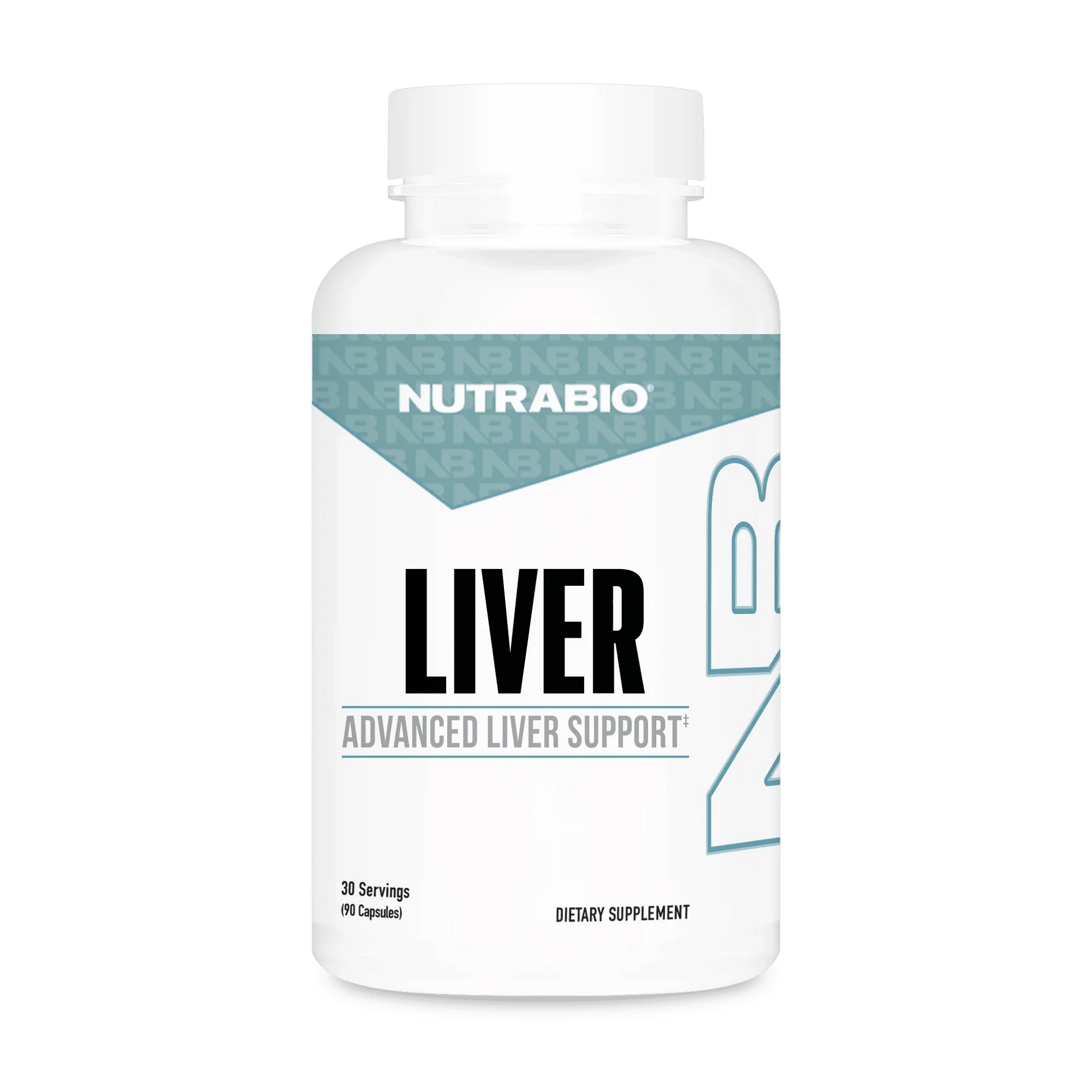 Nutrabio Liver - Advance Liver Support dietary supplement bottle showcasing advanced liver health support.