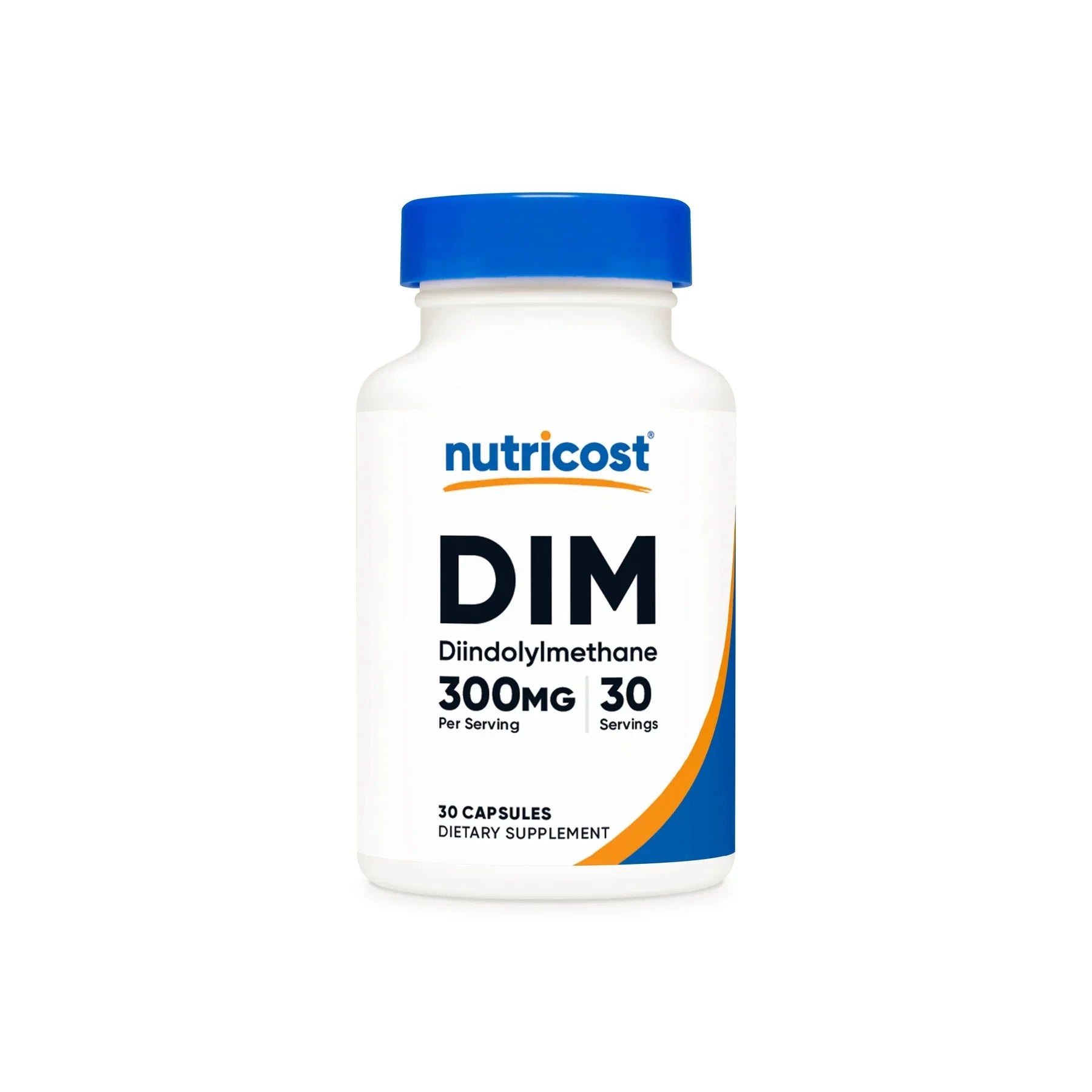 Nutricost DIM 300 Mg - 30 Servings dietary supplement bottle with 30 vegetarian capsules.