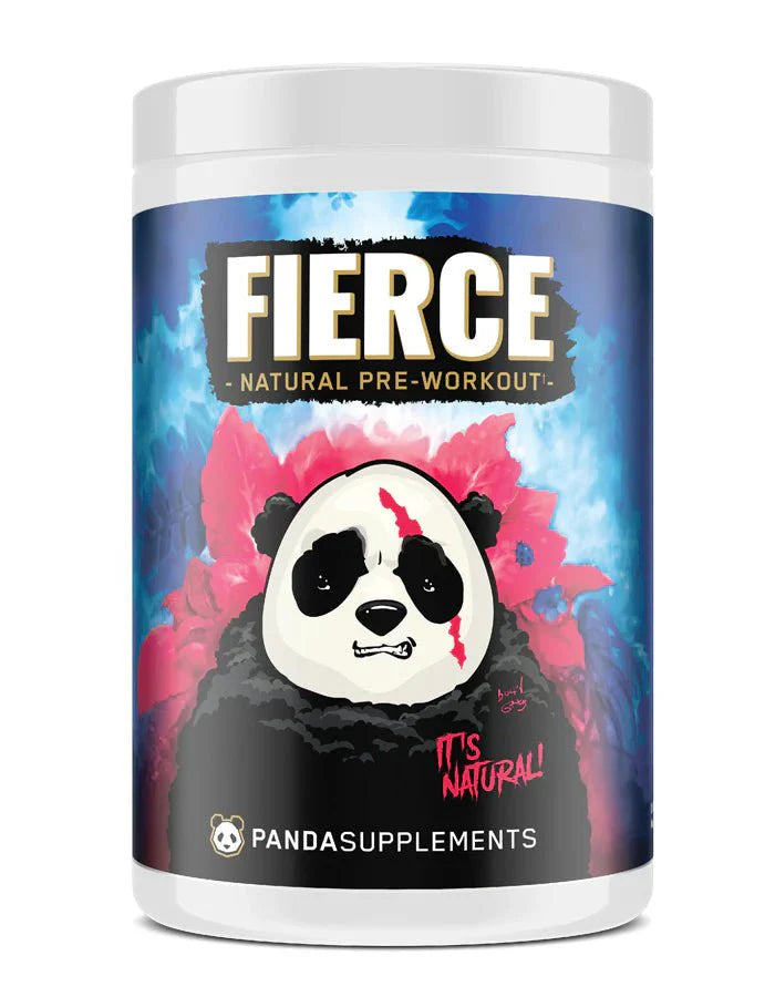 Panda FIERCE Natural Pre workout supplement container featuring a panda illustration.