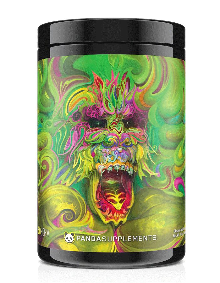 Panda RAMPAGE - Limited Edition Pre Workout container featuring vibrant artwork of a roaring creature.