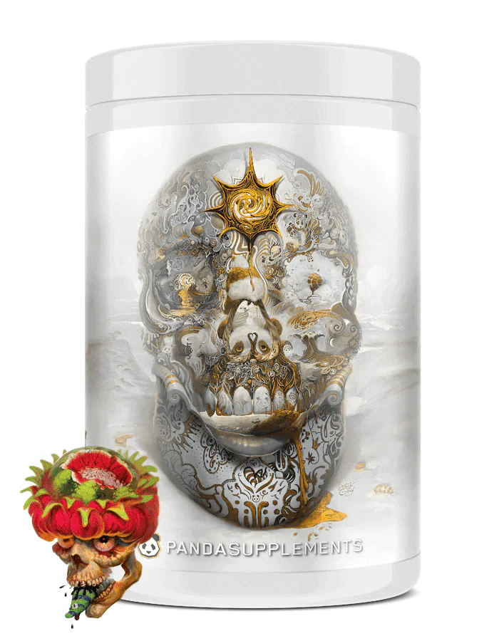 Panda SKULL Nootropic Pre-Workout container featuring a decorative skull design and branding.
