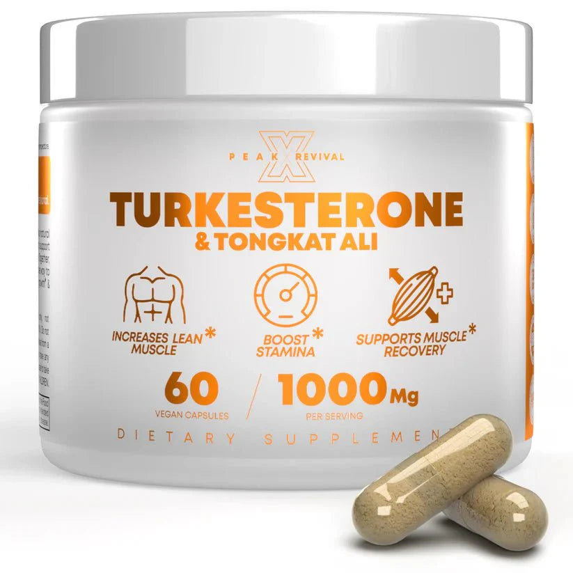 Peak Revival-X Turkesterone & Tongkat Ali + Colostrum – 60 Capsules dietary supplement with vegan capsules.