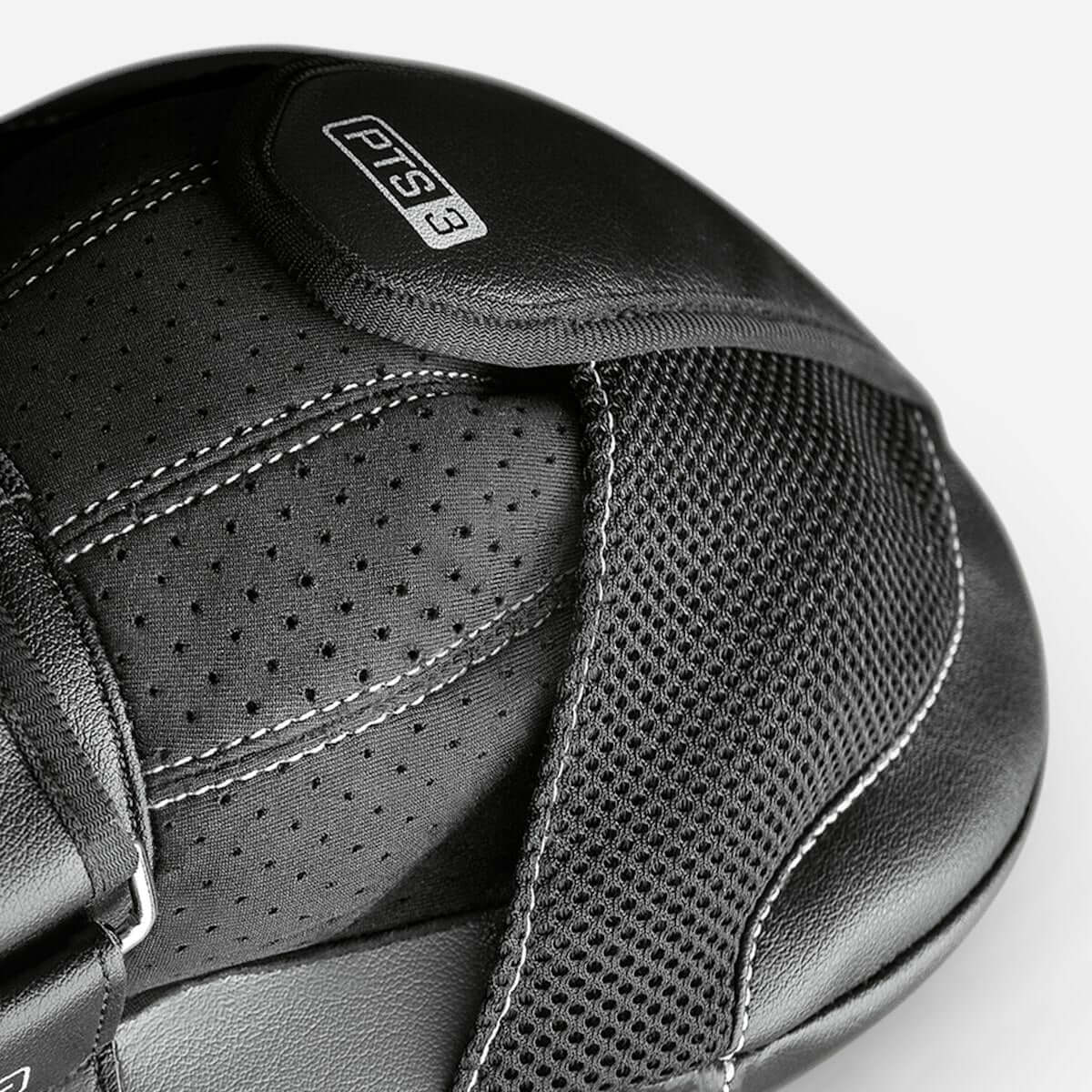 Close-up of Hayabusa PTS3 Focus Mitts showcasing the teardrop shape and perforated design.