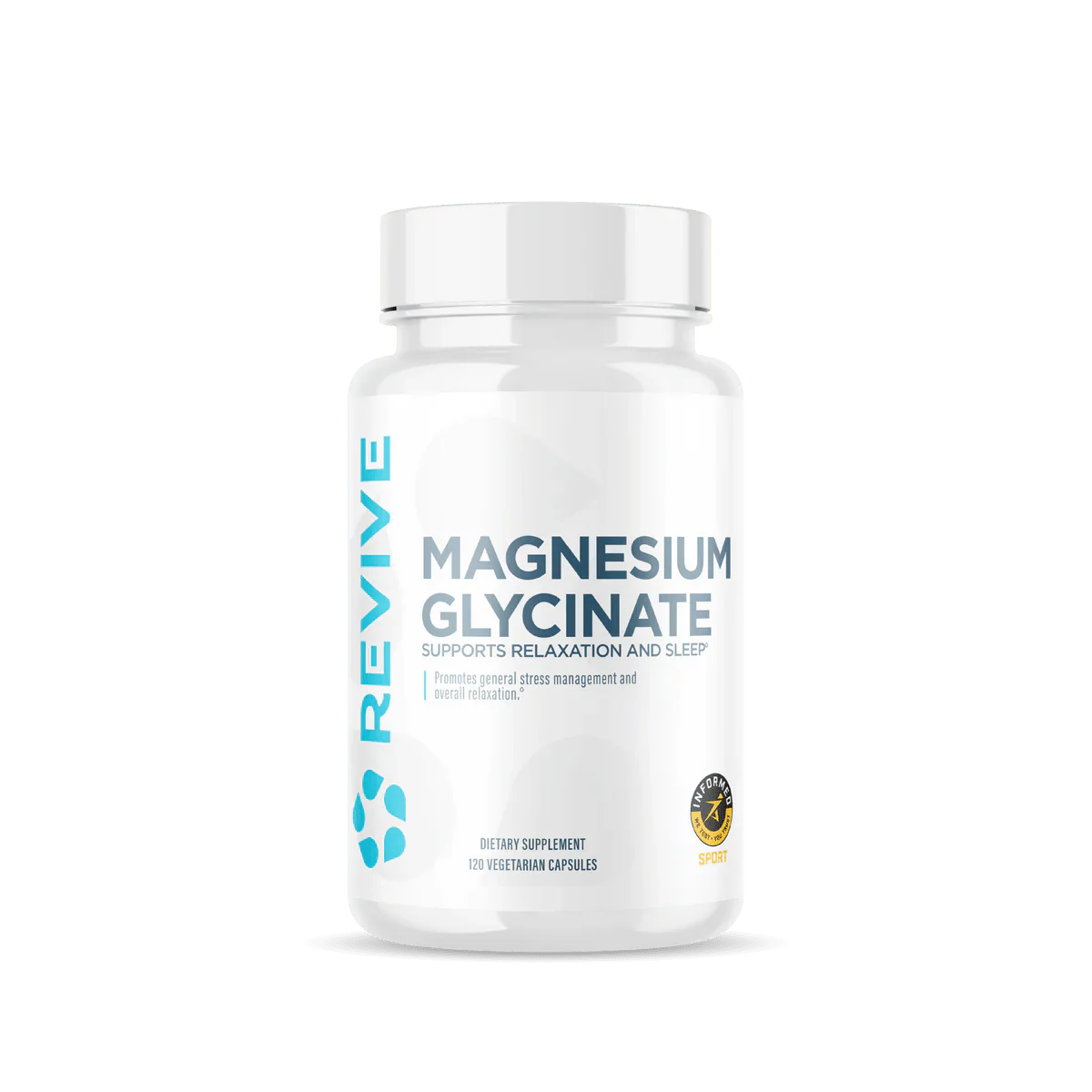 Revive Magnesium Glycinate -120 Caps bottle promoting relaxation and support for restful sleep.