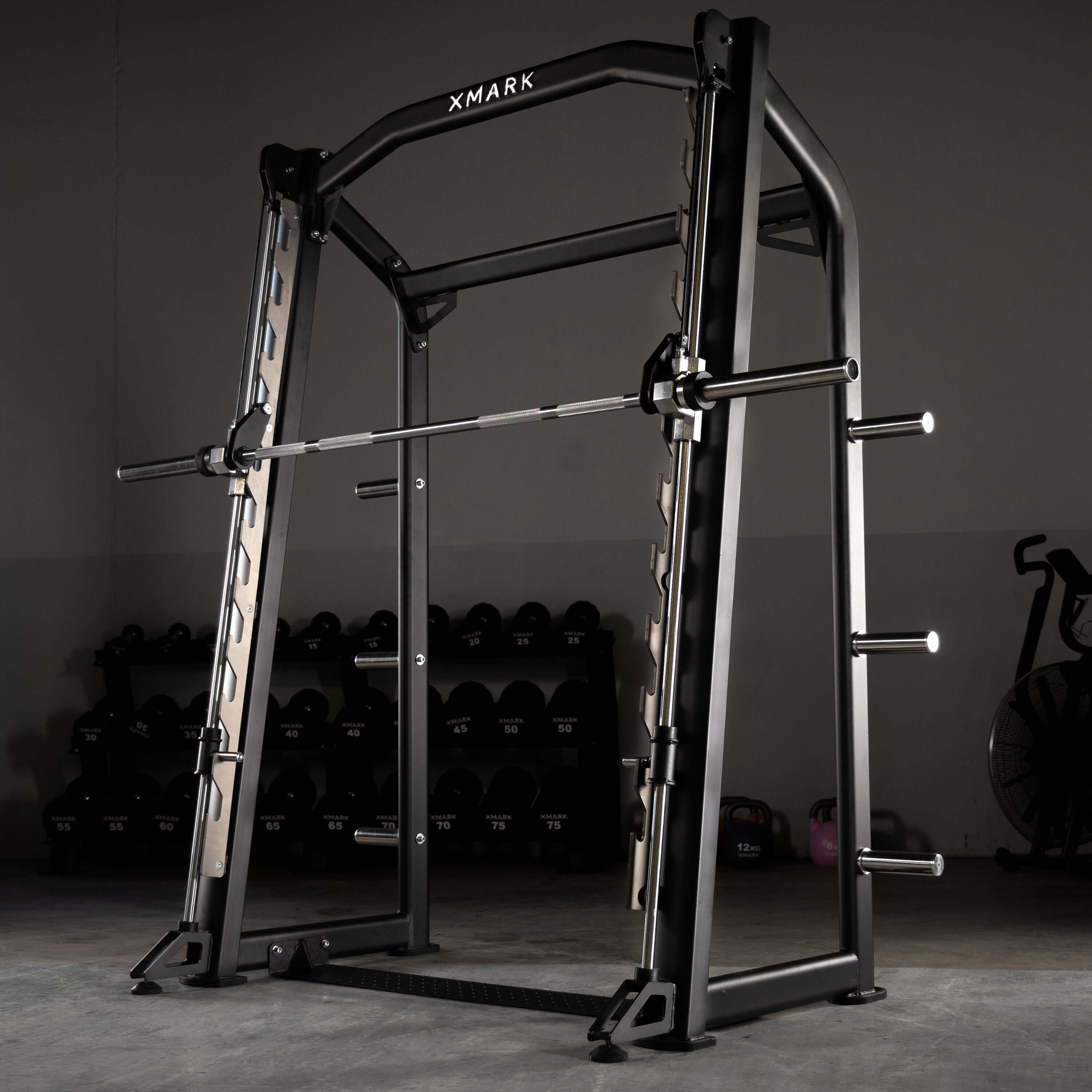 Commercial Smith Machine featuring heavy-duty steel construction and linear bearing system for smooth lifts.