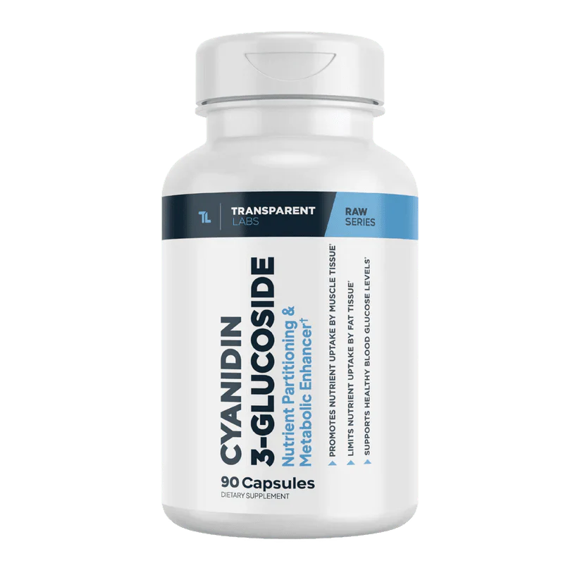 Transparent Labs Cyanidin 3-Glucoside 90 Capsules bottle for antioxidant support and healthy metabolism.