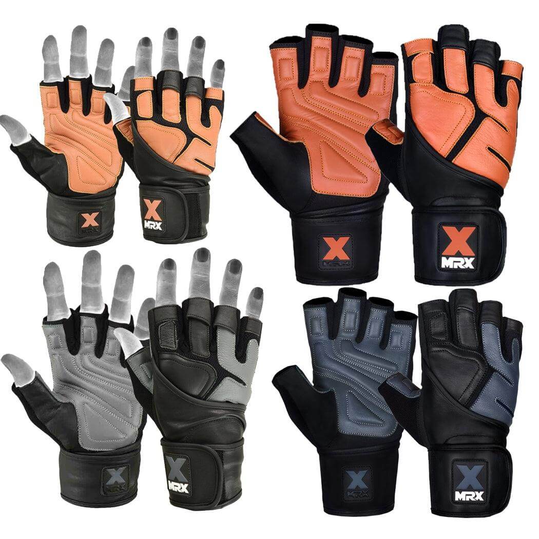 Mrx Men's Weight Lifting Pro Leather Gloves 18 Inches Long Wrist Strap