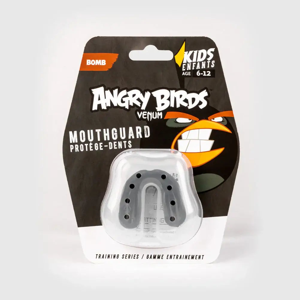 Venum Challenger Angry Birds Kids Mouthguard packaging with mouthguard inside, designed for ages 6-12.