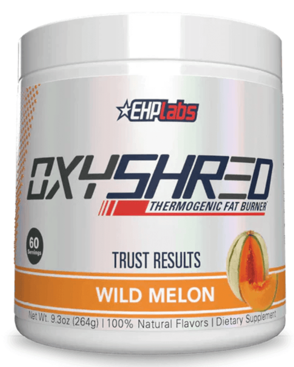 EHP Labs OxyShred Thermogenic Fat Burner – Energy Focus in Wild Melon flavor, 60 servings per container.