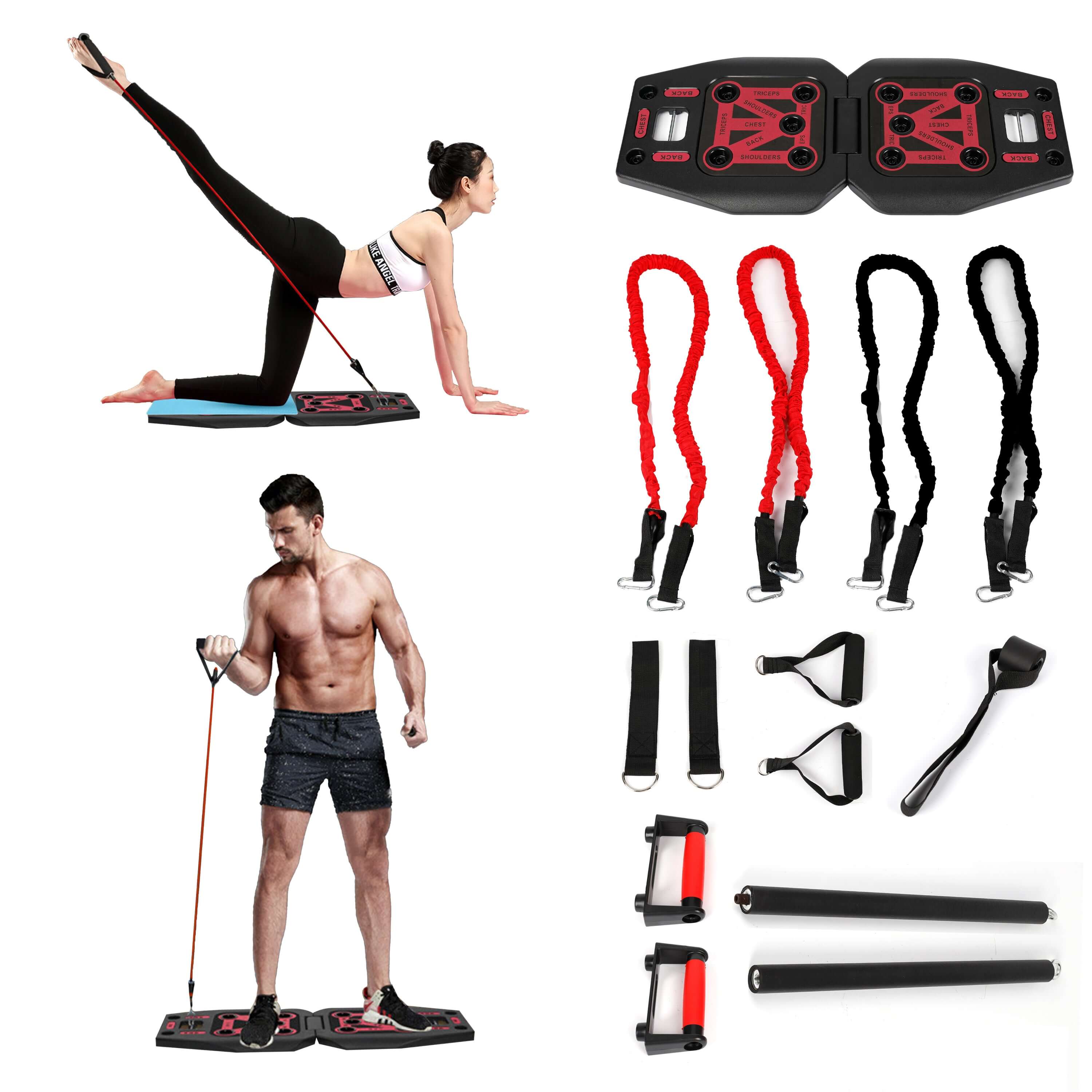 9 in 1 Push Up Rack Board System Fitness Workout with resistance bands and accessories for complete exercise routine.